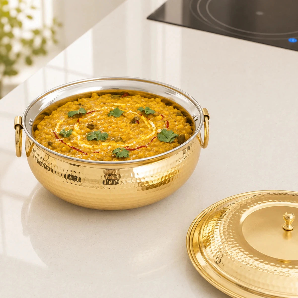 Hammered Mughlai Style Brass Handi with Lid & Tin (Kalai) Coating – Traditional Heavy Brass Cooking Pot | 3 Sizes | RoyalStuffs - Royalstuffs.com