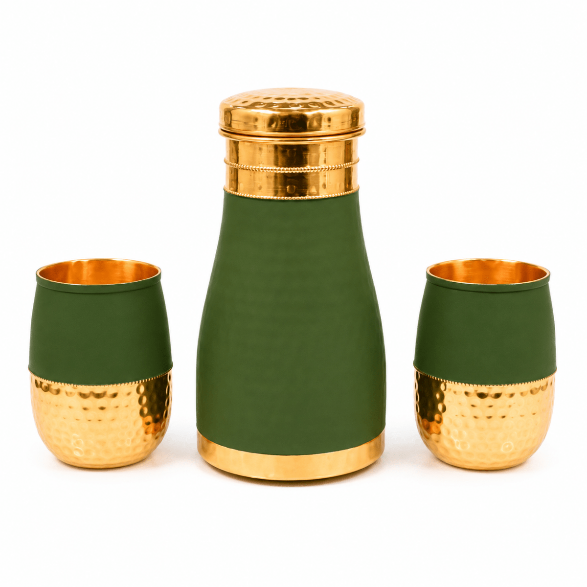 Hammered Velvet Touch Copper Bedside Carafe - 1 Liter with Two Copper Velvet Touch Glass Set - Royalstuffs.com