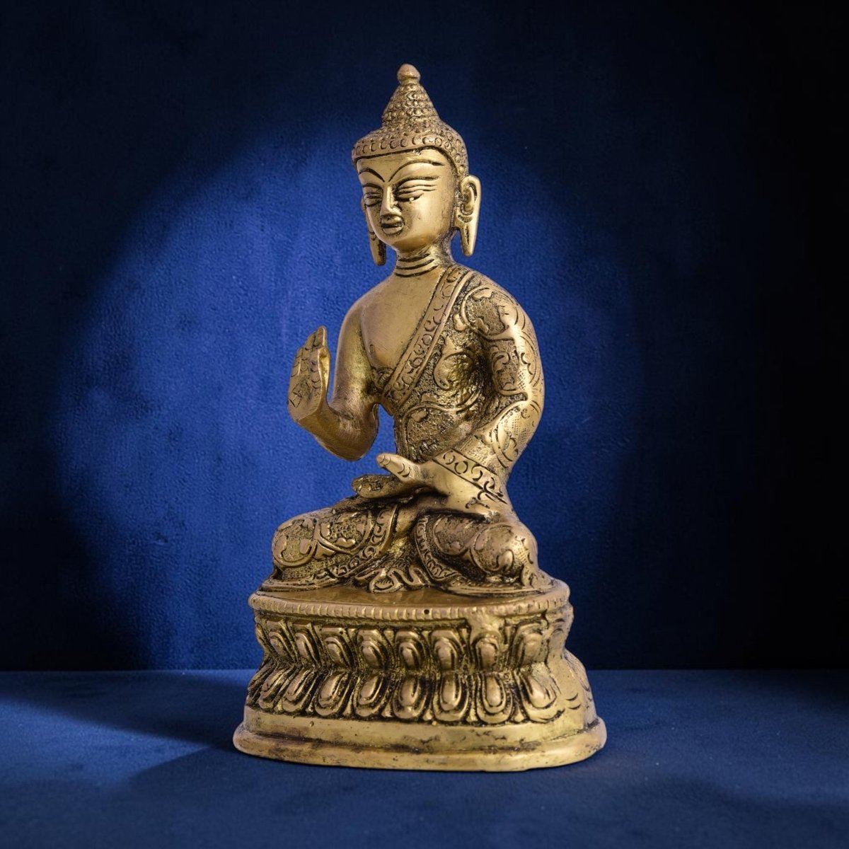 Handcrafted Brass Blessing Buddha Idol (7 Inch) | RoyalStuffs - Royalstuffs.com