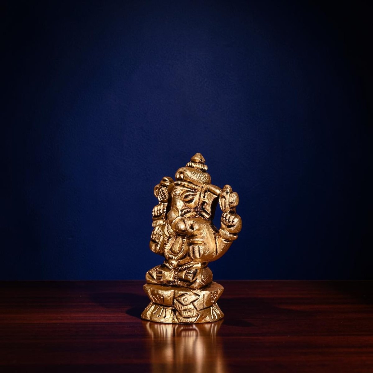 Handcrafted Brass Blessing Sitting Ganesha Idol (2.2 Inch) | RoyalStuffs - Royalstuffs.com