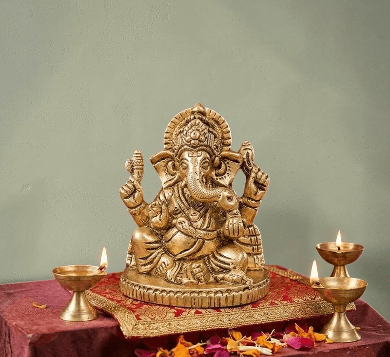 Handcrafted Brass Ganesha Idol 2.5 Inch | Pure Brass Lord Ganesh Statue for Home, Office, Temple & Gifting - Royalstuffs.com