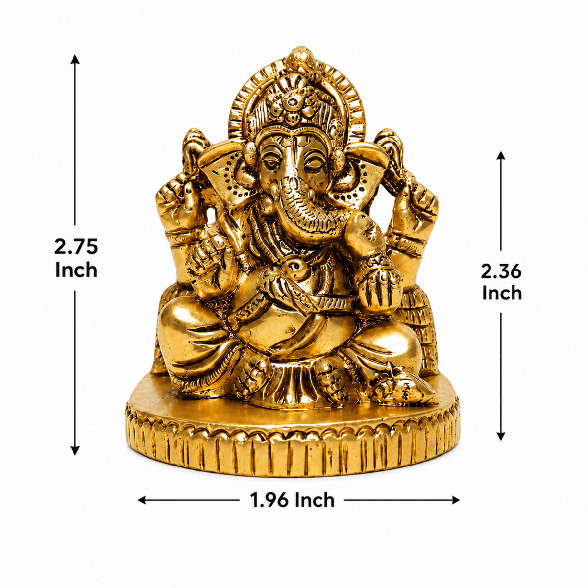 Handcrafted Brass Ganesha Idol 2.5 Inch | Pure Brass Lord Ganesh Statue for Home, Office, Temple & Gifting - Royalstuffs.com