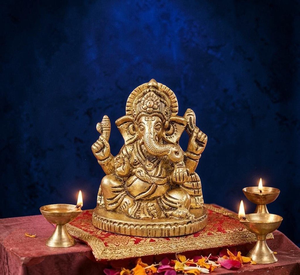 Handcrafted Brass Ganesha Idol 2.5 Inch | Pure Brass Lord Ganesh Statue for Home, Office, Temple & Gifting - Royalstuffs.com