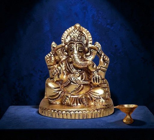 Handcrafted Brass Ganesha Idol 2.5 Inch | Pure Brass Lord Ganesh Statue for Home, Office, Temple & Gifting - Royalstuffs.com