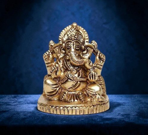 Handcrafted Brass Ganesha Idol 2.5 Inch | Pure Brass Lord Ganesh Statue for Home, Office, Temple & Gifting - Royalstuffs.com