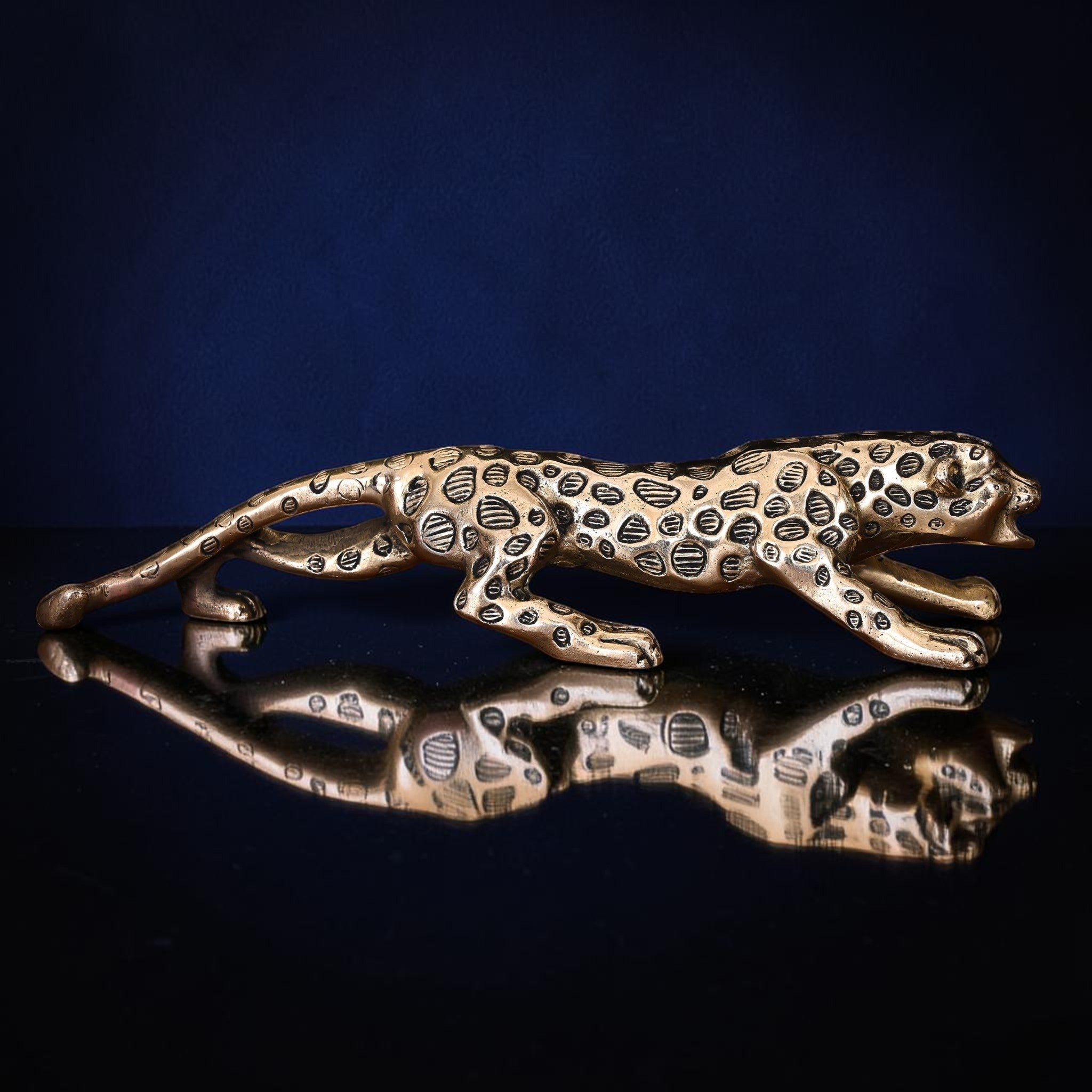 Handcrafted Brass Leaping Leopard Figurine | RoyalStuffs - Royalstuffs.com