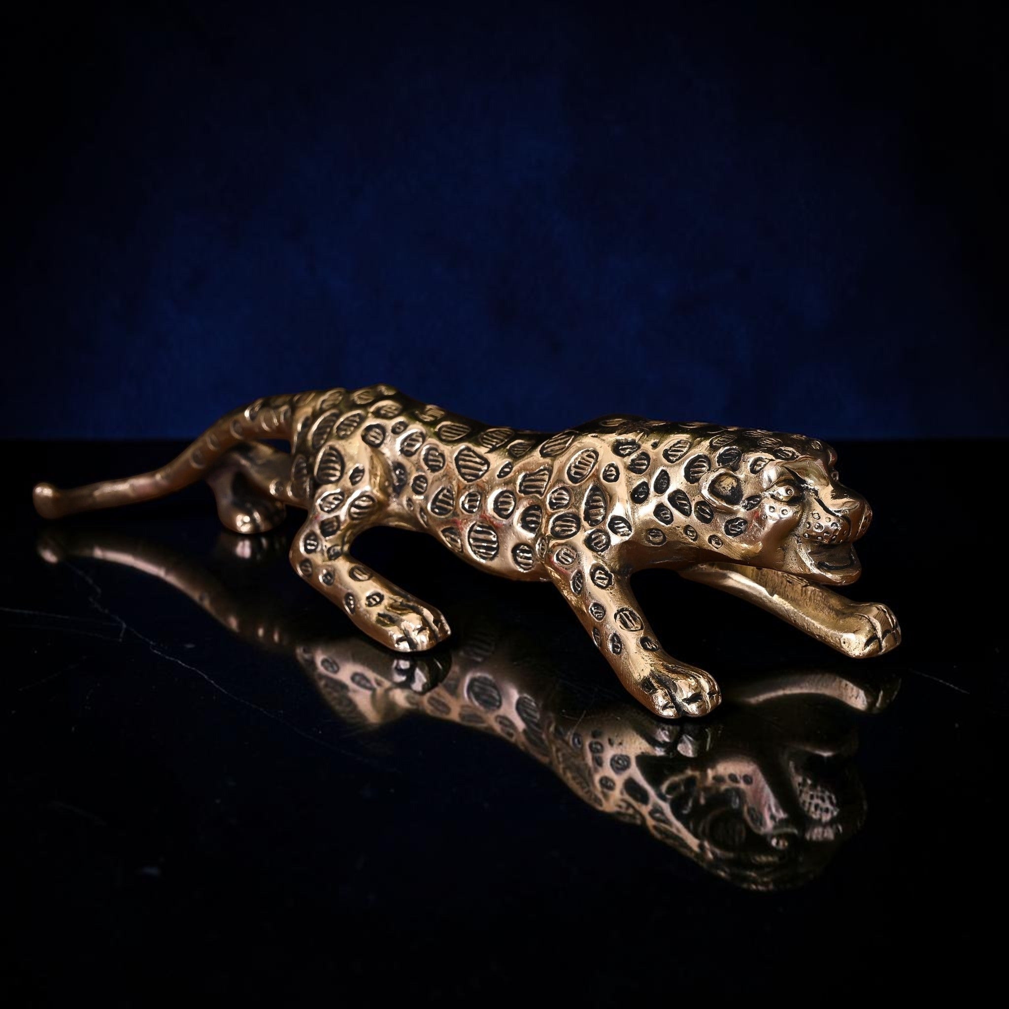 Handcrafted Brass Leaping Leopard Figurine | RoyalStuffs - Royalstuffs.com