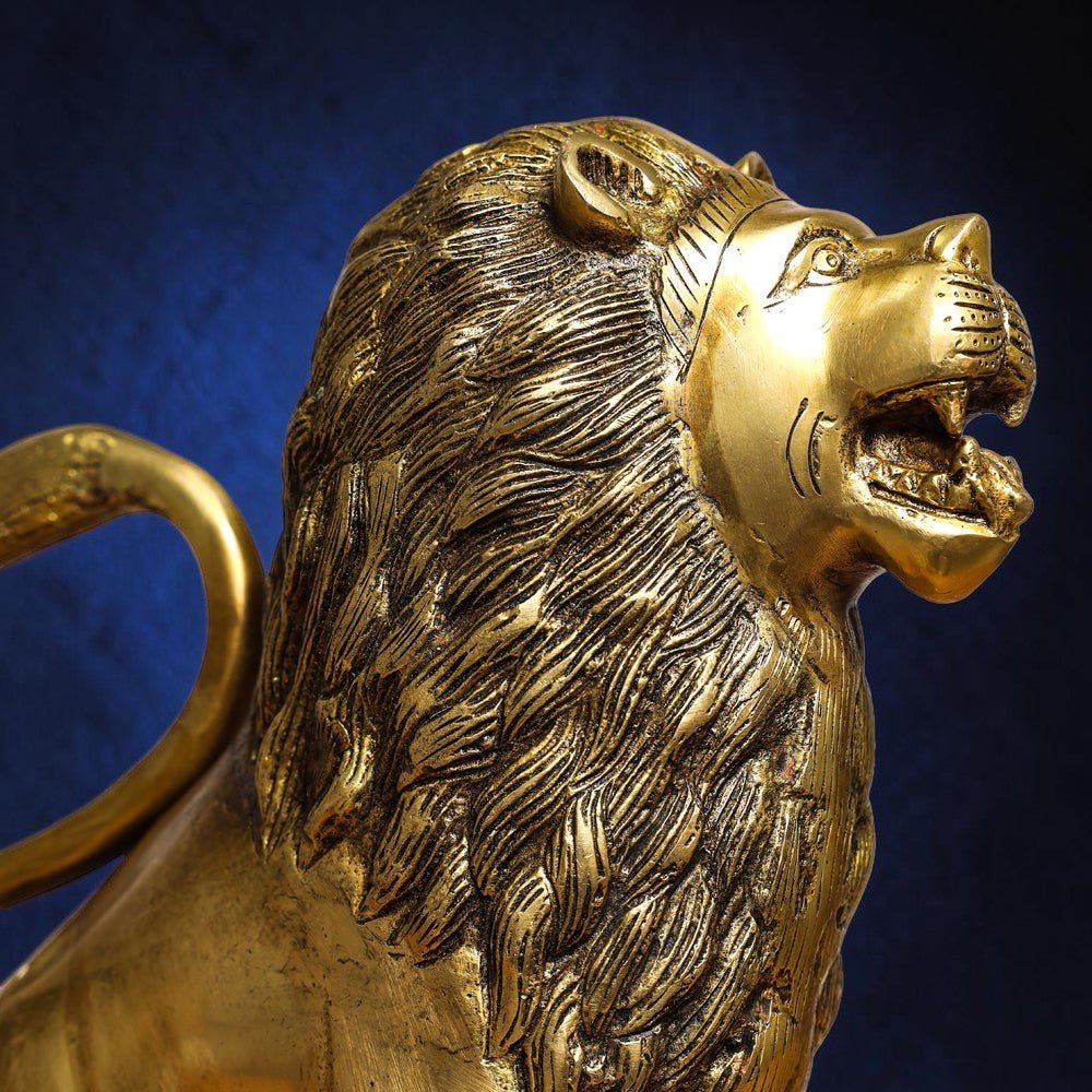 Handcrafted Brass Lion Statue (10.5 Inch) | RoyalStuffs - Royalstuffs.com