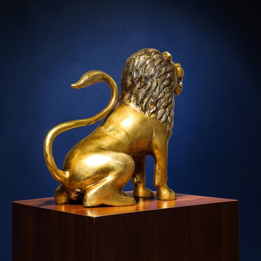 Handcrafted Brass Lion Statue (10.5 Inch) | RoyalStuffs - Royalstuffs.com