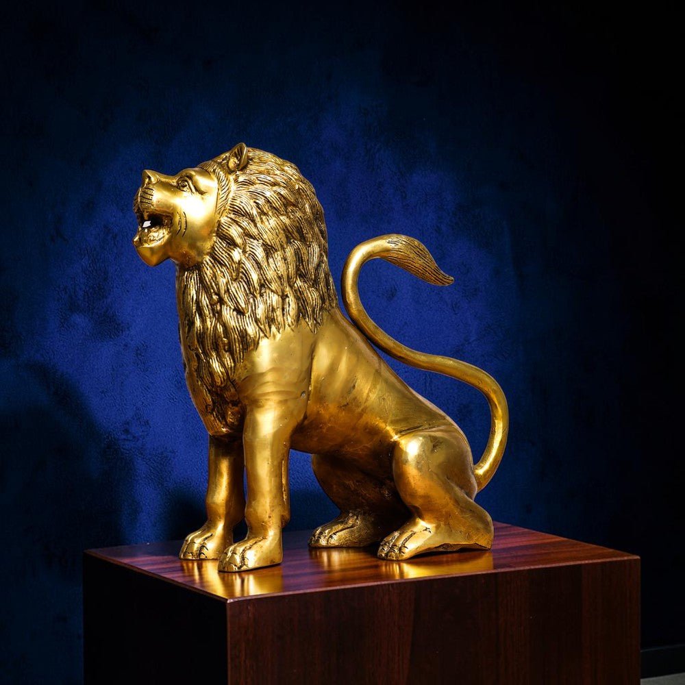 Handcrafted Brass Lion Statue (10.5 Inch) | RoyalStuffs - Royalstuffs.com