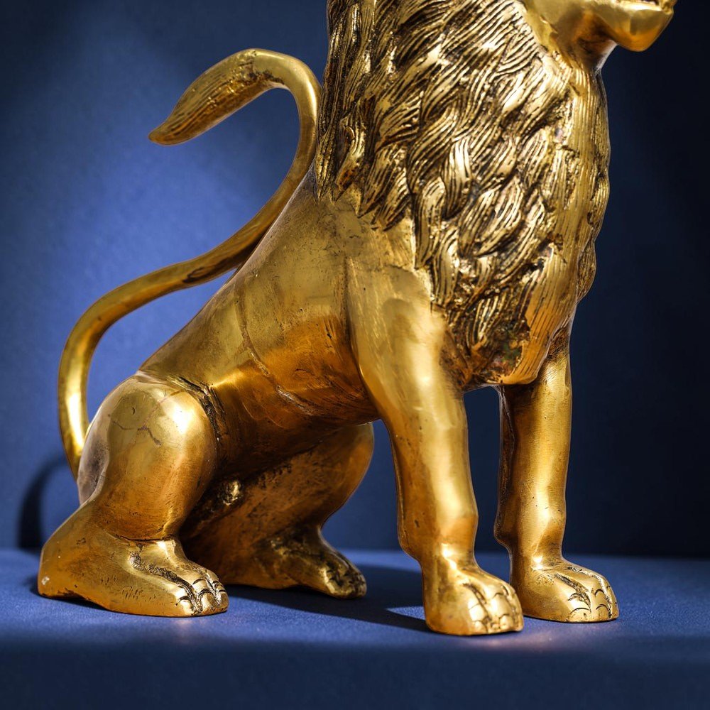 Handcrafted Brass Lion Statue (10.5 Inch) | RoyalStuffs - Royalstuffs.com