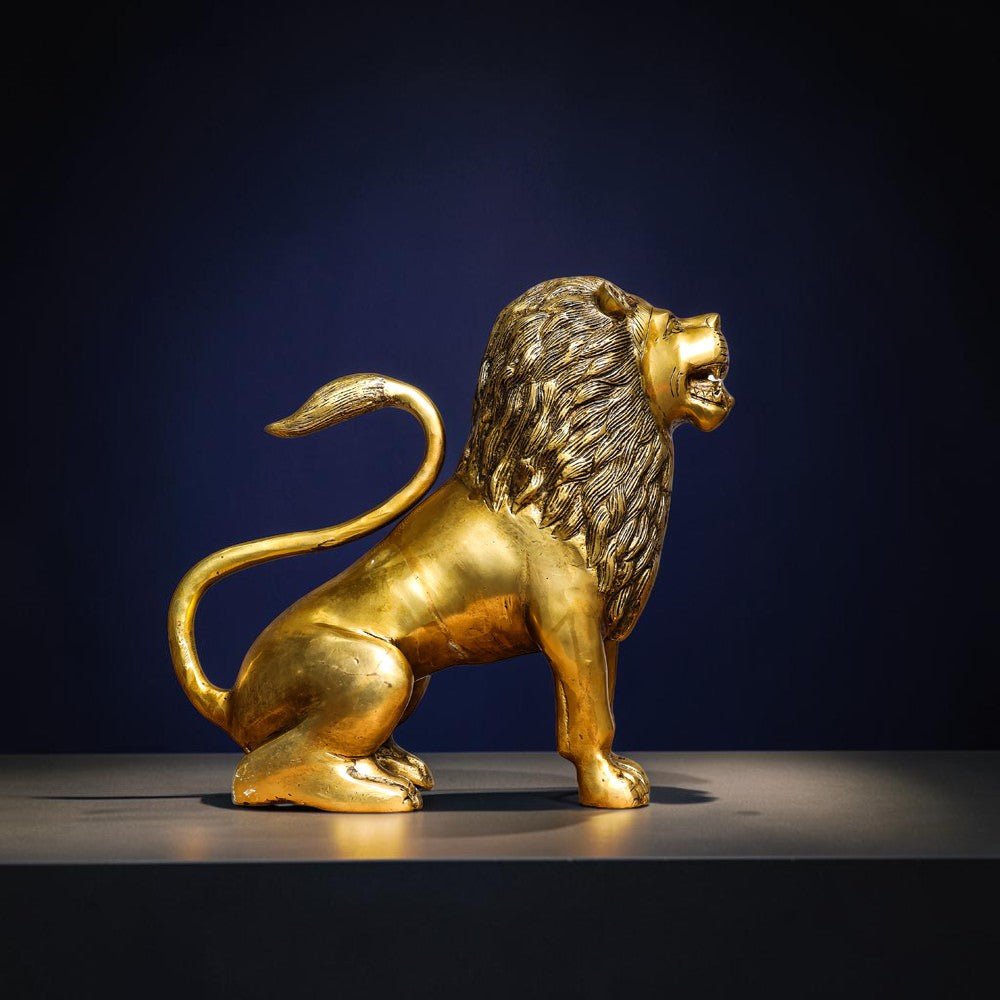 Handcrafted Brass Lion Statue (10.5 Inch) | RoyalStuffs - Royalstuffs.com