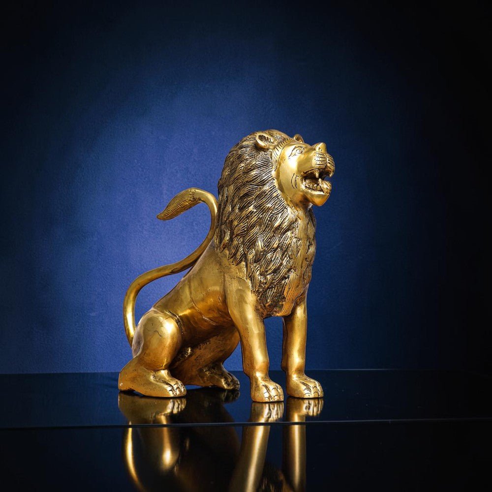 Handcrafted Brass Lion Statue (10.5 Inch) | RoyalStuffs - Royalstuffs.com