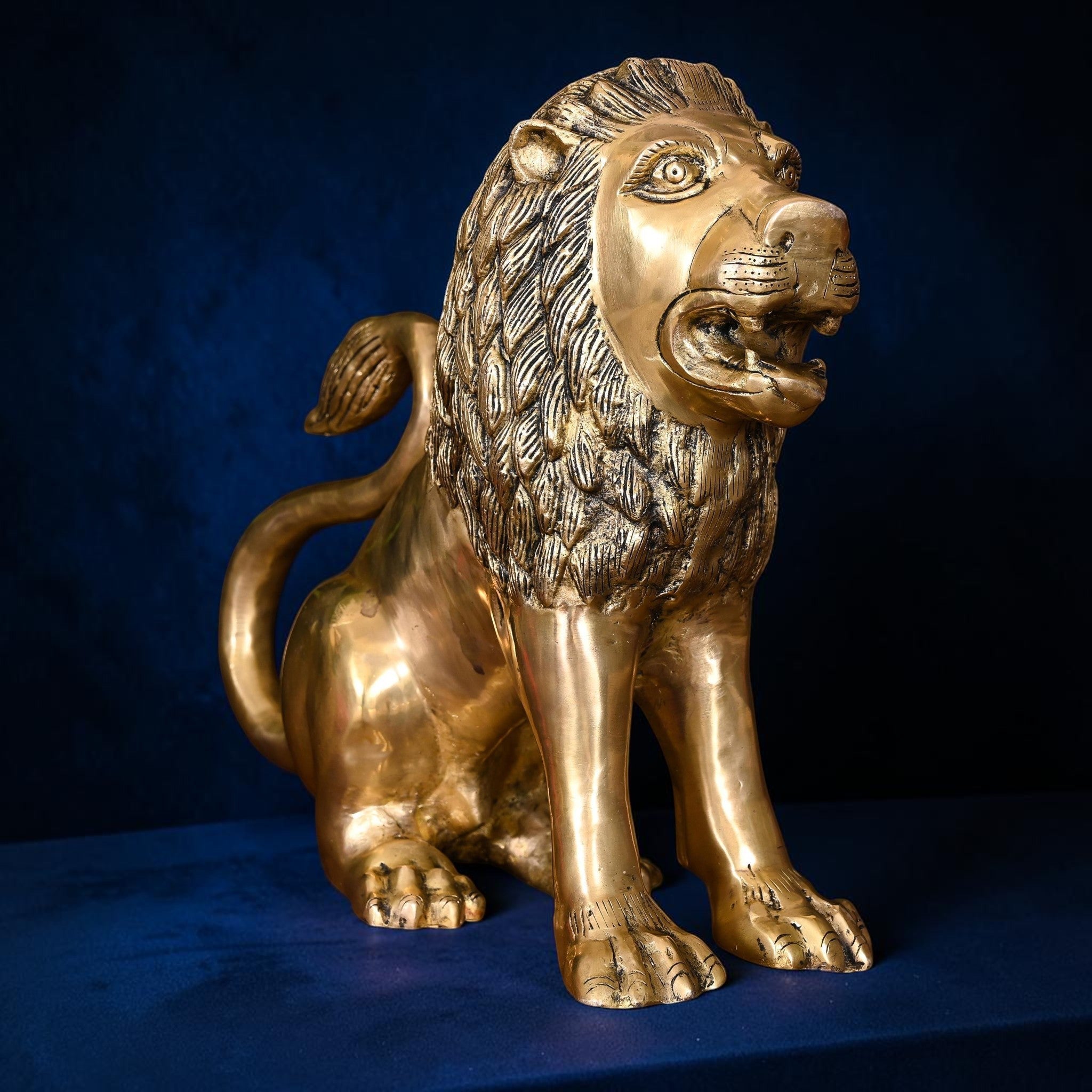 Handcrafted Brass Lion Statue (13 Inch) | RoyalStuffs - Royalstuffs.com
