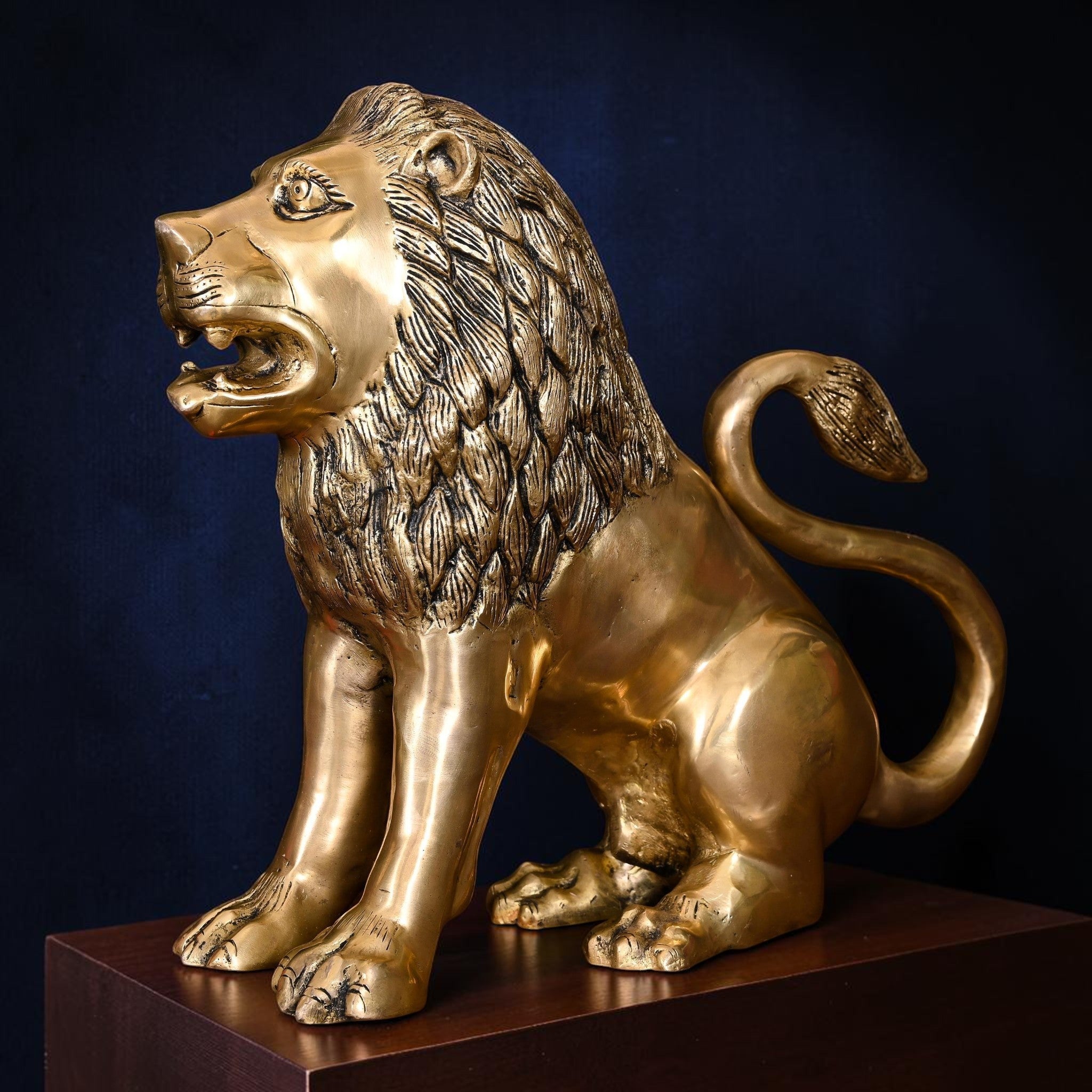 Handcrafted Brass Lion Statue (13 Inch) | RoyalStuffs - Royalstuffs.com