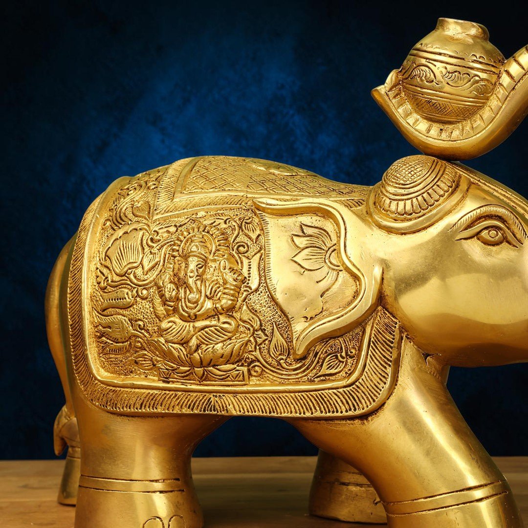 Handcrafted Brass Royal Elephant Statue (8.5 Inch) | RoyalStuffs - Royalstuffs.com