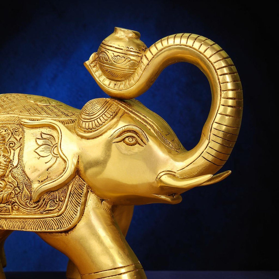 Handcrafted Brass Royal Elephant Statue (8.5 Inch) | RoyalStuffs - Royalstuffs.com