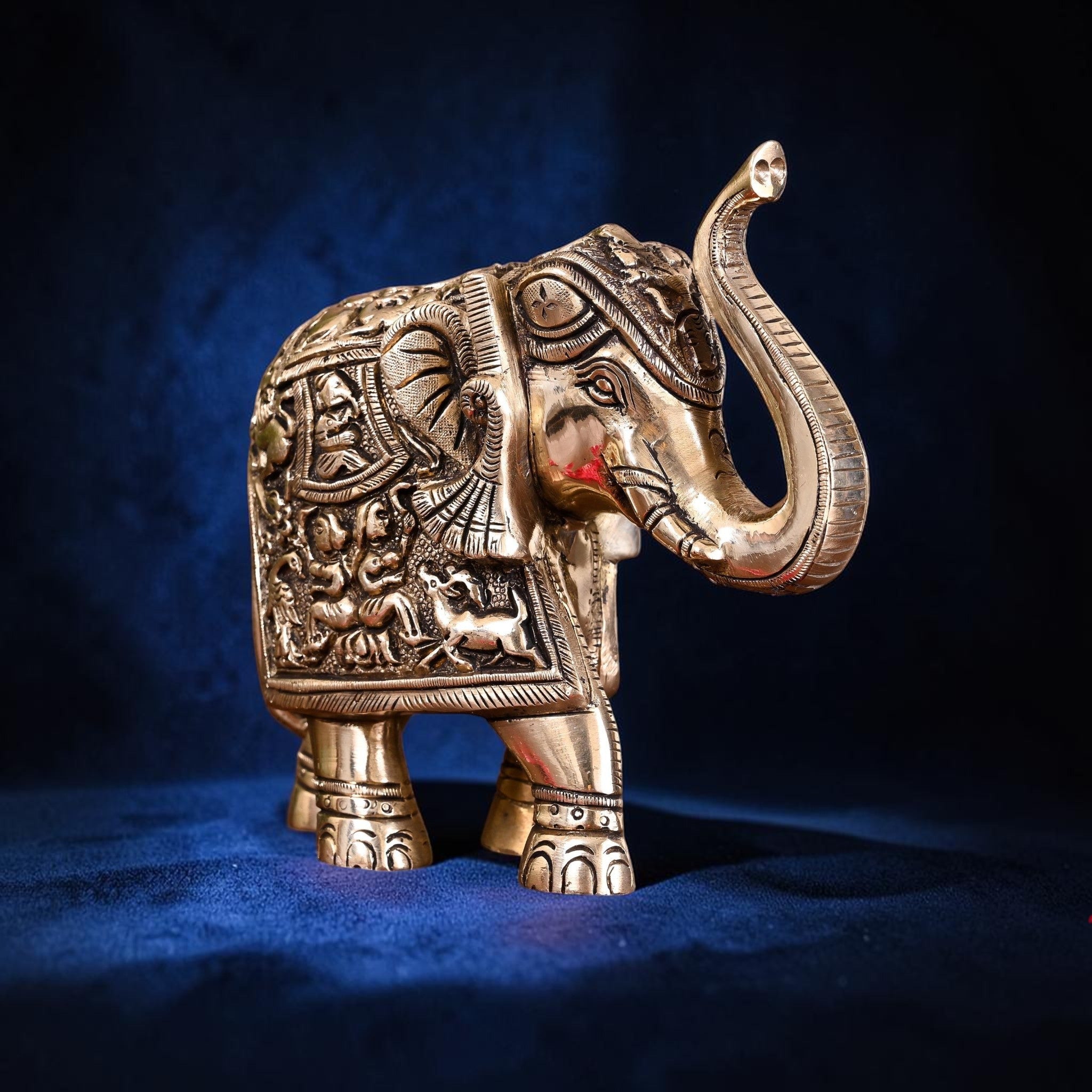 Handcrafted Brass Royal Elephant with Ganesha Carving (6 Inch) | RoyalStuffs - Royalstuffs.com