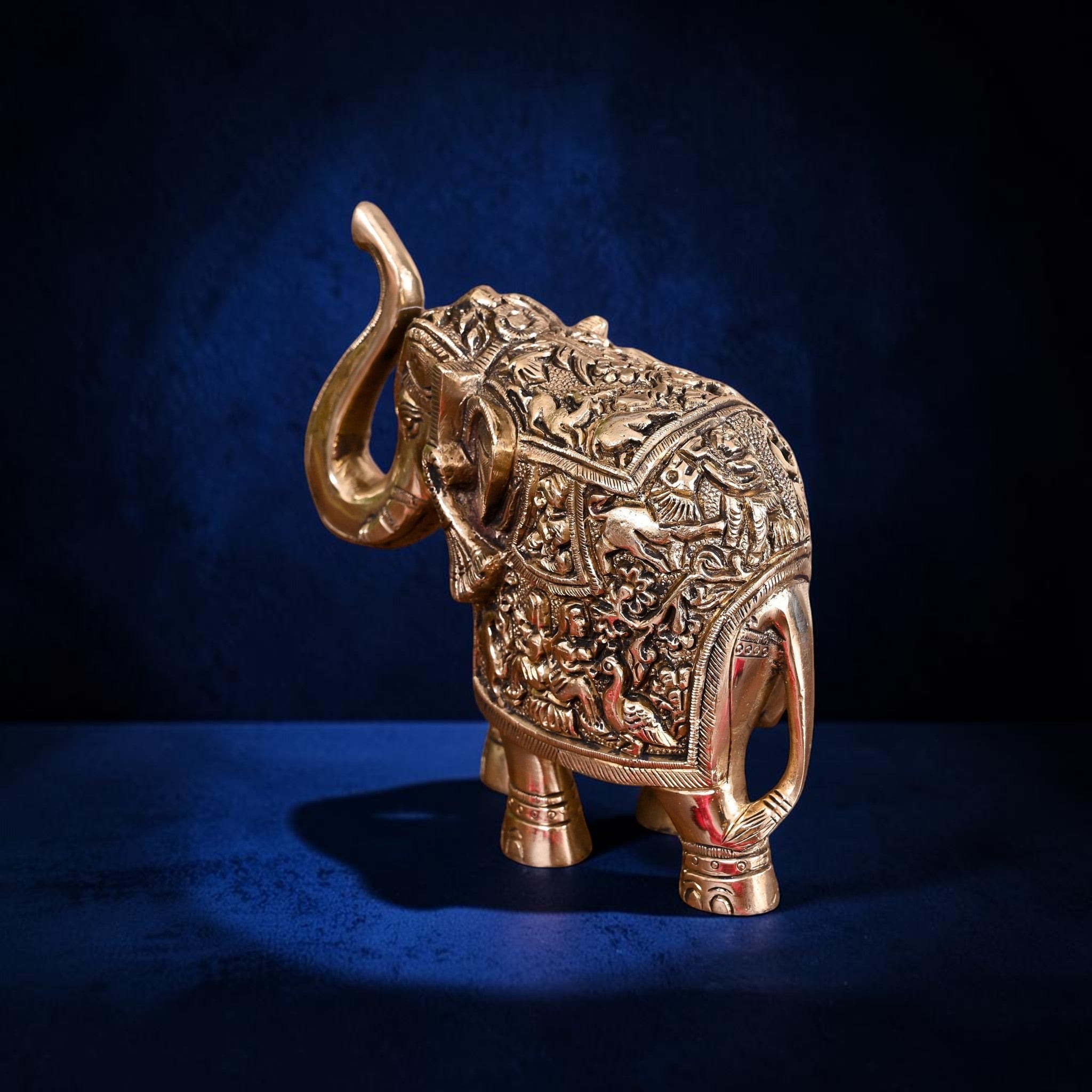 Handcrafted Brass Royal Elephant with Ganesha Carving (6 Inch) | RoyalStuffs - Royalstuffs.com