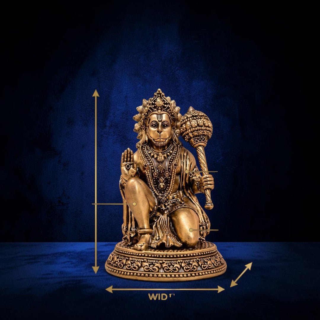 Handcrafted Brass Sitting Blessing Hanuman Idol with Base (4 Inch) | RoyalStuffs - Royalstuffs.com