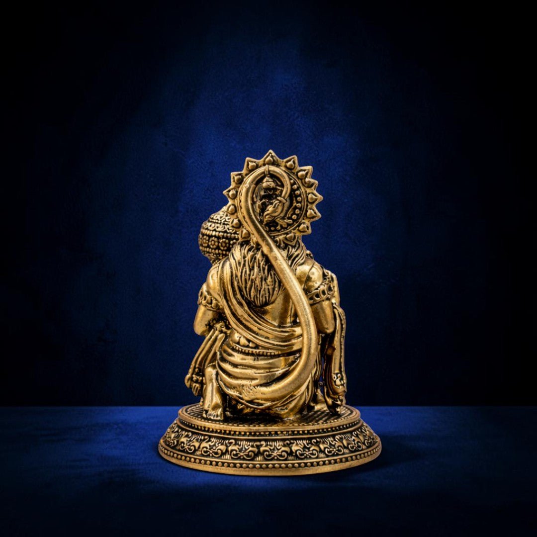Handcrafted Brass Sitting Blessing Hanuman Idol with Base (4 Inch) | RoyalStuffs - Royalstuffs.com