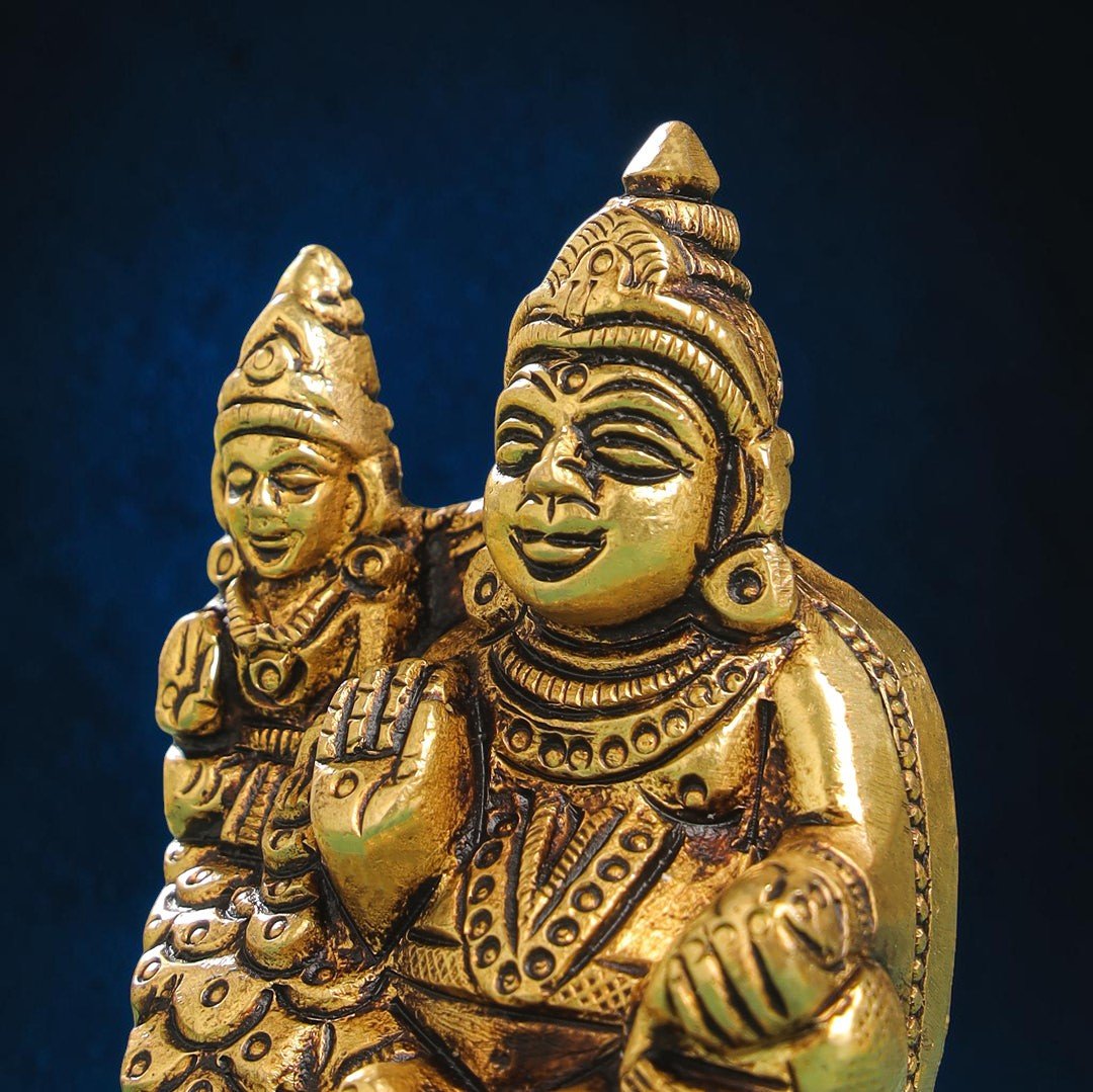 Handcrafted Brass Sitting Kuber & Lakshmi Idol (3 Inch) | RoyalStuffs - Royalstuffs.com