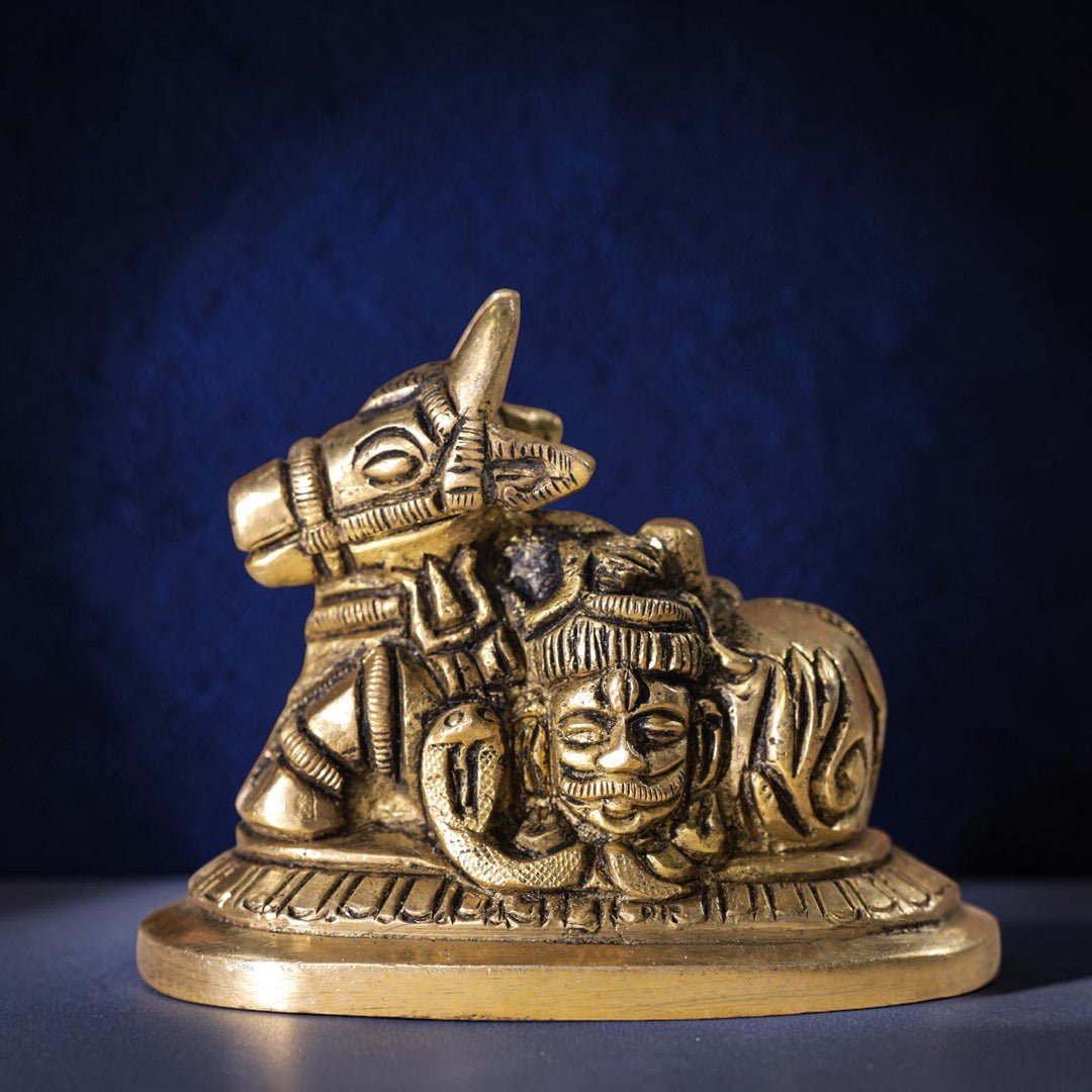 Handcrafted Brass Sitting Nandi Idol (2.5 Inch) | RoyalStuffs - Royalstuffs.com
