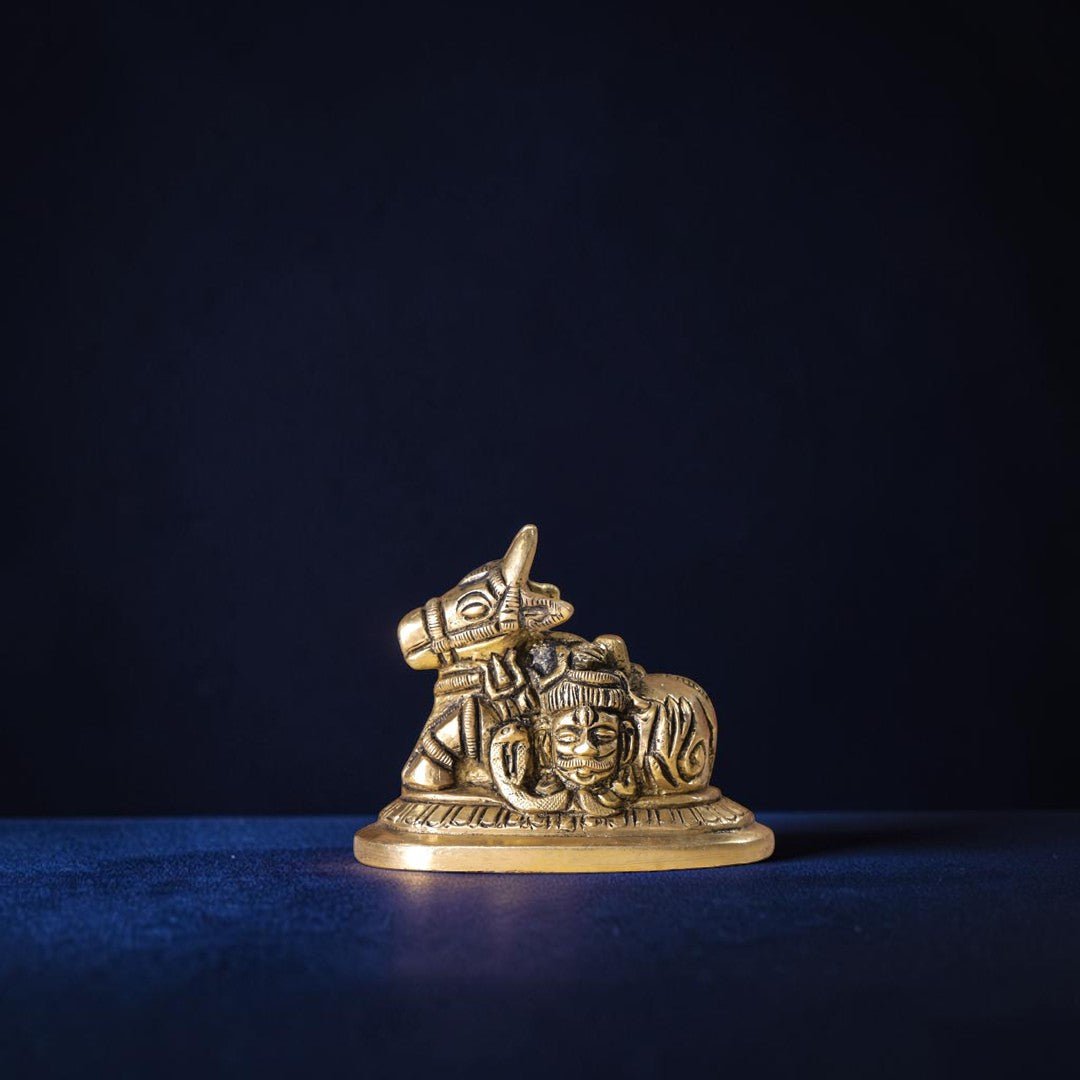 Handcrafted Brass Sitting Nandi Idol (2.5 Inch) | RoyalStuffs - Royalstuffs.com