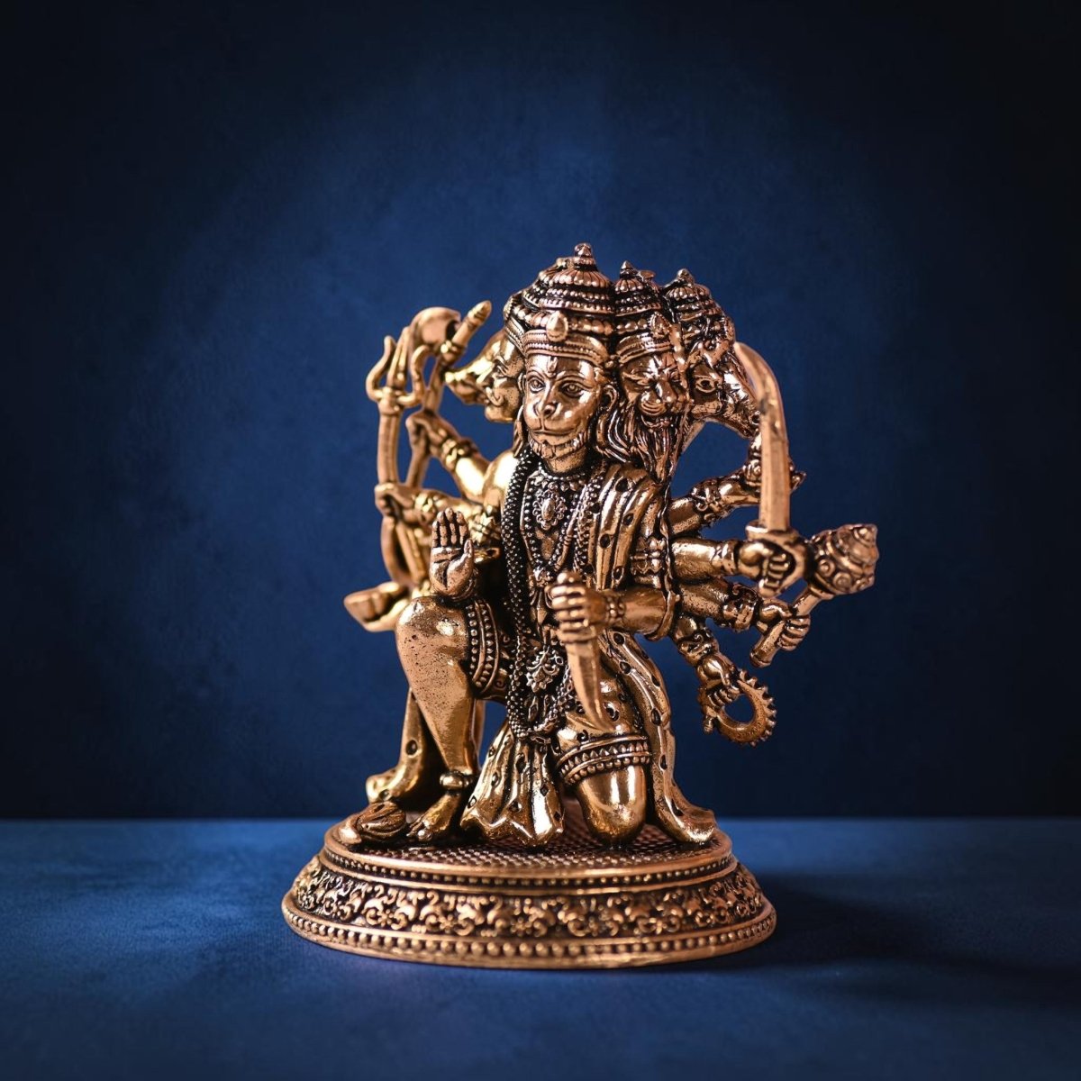 Handcrafted Brass Sitting Panchmukhi Hanuman Idol (4.2 Inch) | RoyalStuffs - Royalstuffs.com