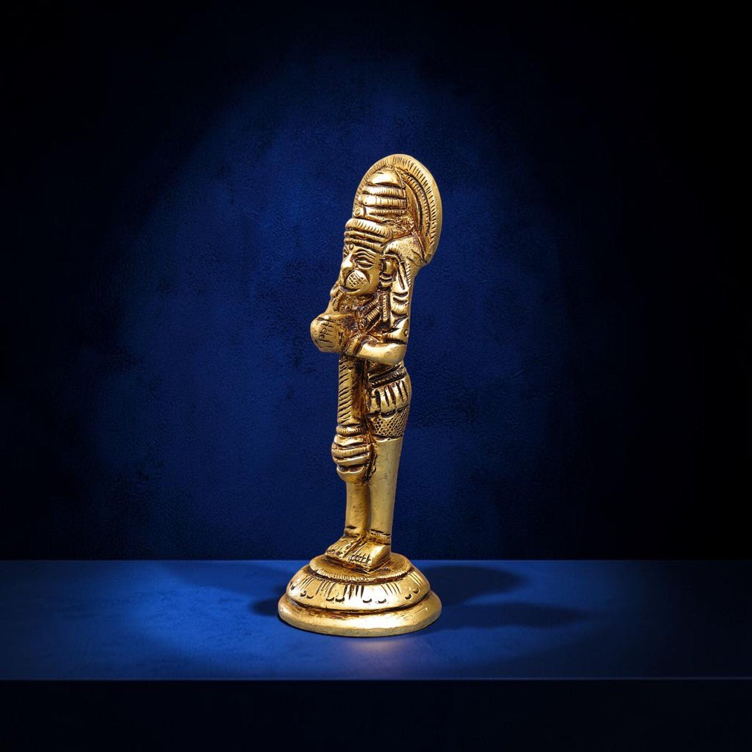 Handcrafted Brass Standing Hanuman Idol (4.2 Inch) | RoyalStuffs - Royalstuffs.com