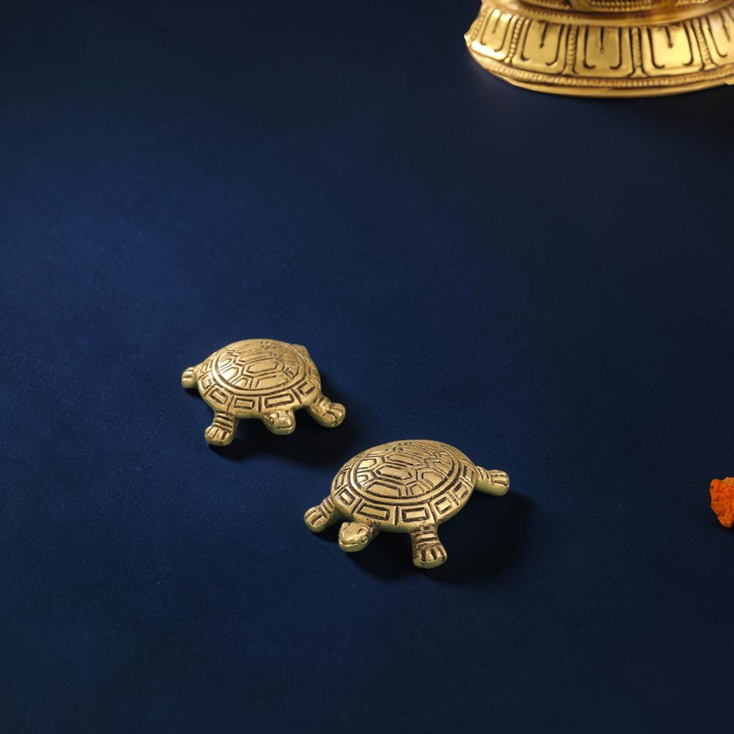 Handcrafted Brass Tortoise Pair for Vastu & Feng Shui (0.5 Inch) | RoyalStuffs - Royalstuffs.com
