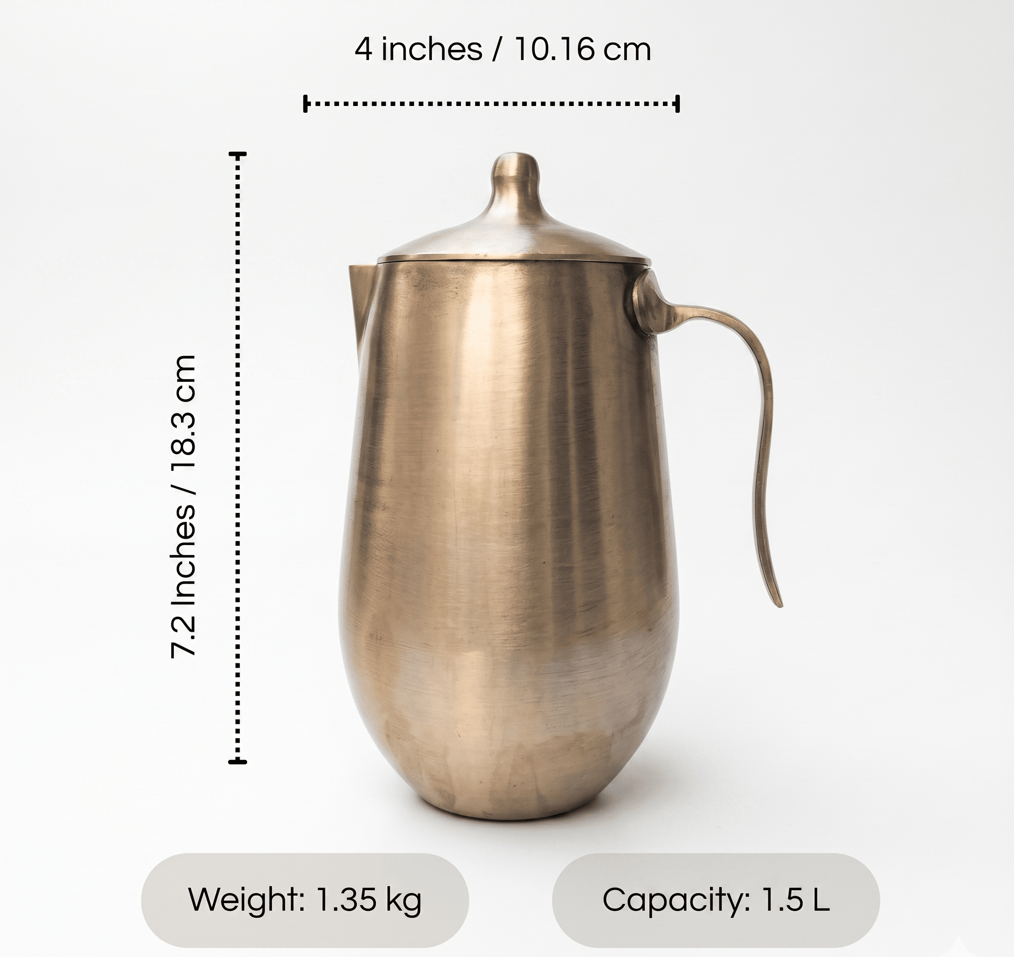 Handcrafted Damru Kansa (Bronze) Jug with Lid | Matte Finish Traditional Water Pitcher | 1500ml - Royalstuffs.com