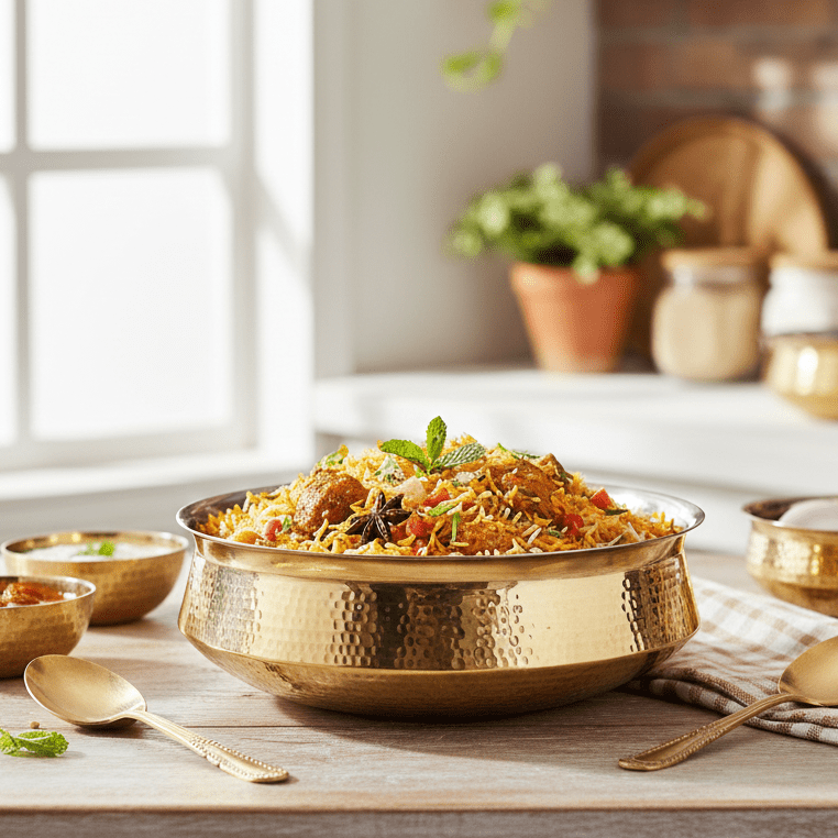 Traditional Brass Lagaan with Tin Coating - Heavy Cooking Vessel | 5 Size Options - Royalstuffs.com