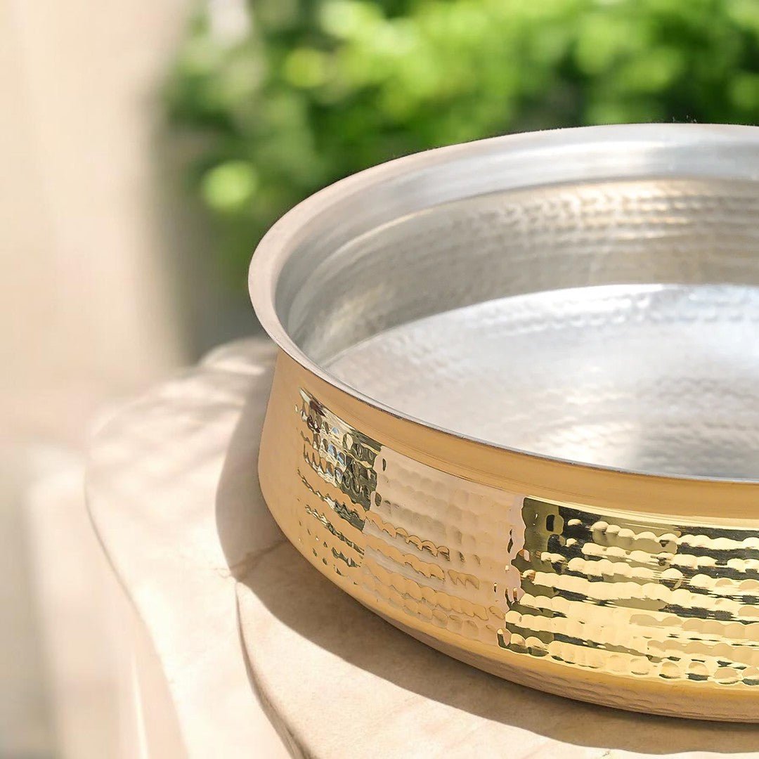 Traditional Brass Lagaan with Tin Coating - Heavy Cooking Vessel | 5 Size Options - Royalstuffs.com
