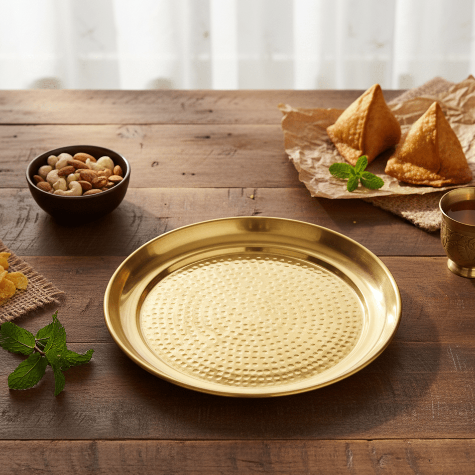 Handcrafted Hammered Brass Plate / Thali – 10.5 & 11.5 Inch | RoyalStuffs - Royalstuffs.com