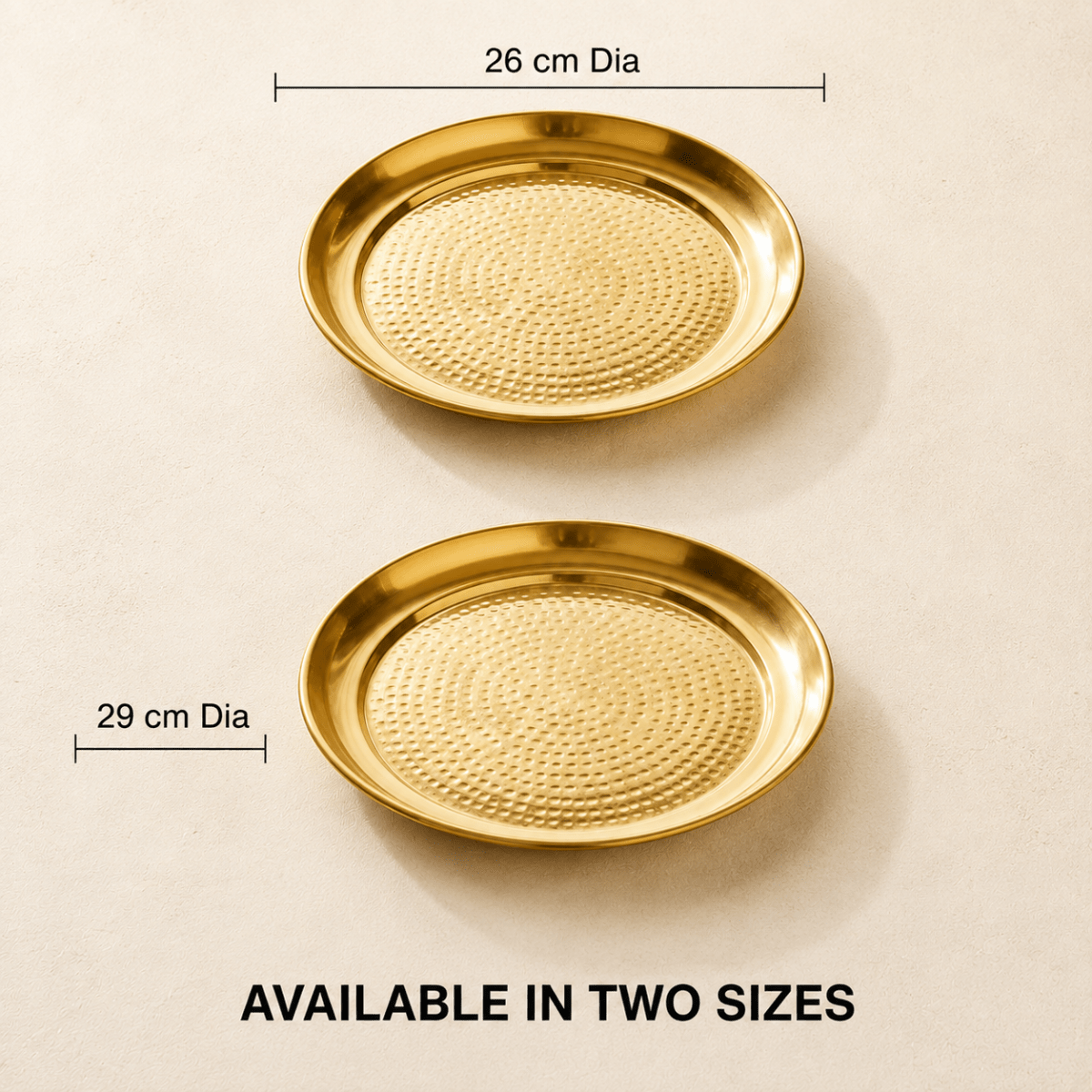 Handcrafted Hammered Brass Plate / Thali – 10.5 & 11.5 Inch | RoyalStuffs - Royalstuffs.com