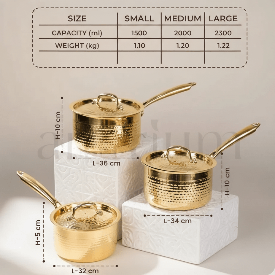 Handcrafted Hammered Brass Sauce Pan with Lid & Broad Handle | RoyalStuffs - Royalstuffs.com