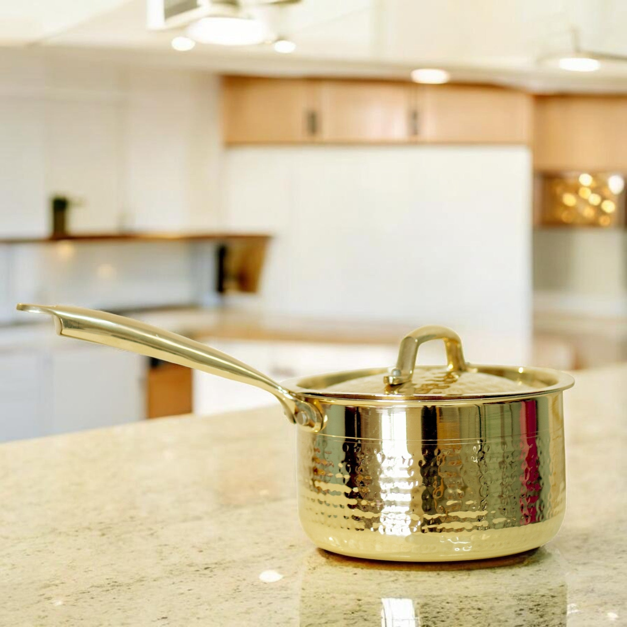 Handcrafted Hammered Brass Sauce Pan with Lid & Broad Handle | RoyalStuffs - Royalstuffs.com