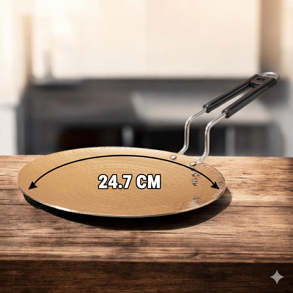 Handcrafted Hammered Brass Tawa with Broad Handle | RoyalStuffs - Royalstuffs.com