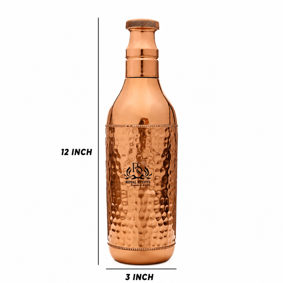 Handcrafted Hammered Copper Water Bottle 1200 ML | Leak Proof Champagne Shape Design - Royalstuffs.com