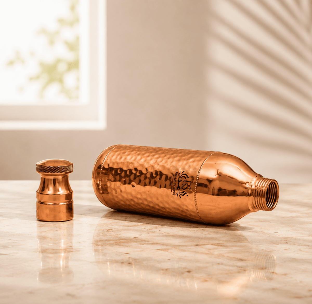 Handcrafted Hammered Copper Water Bottle 1200 ML | Leak Proof Champagne Shape Design - Royalstuffs.com