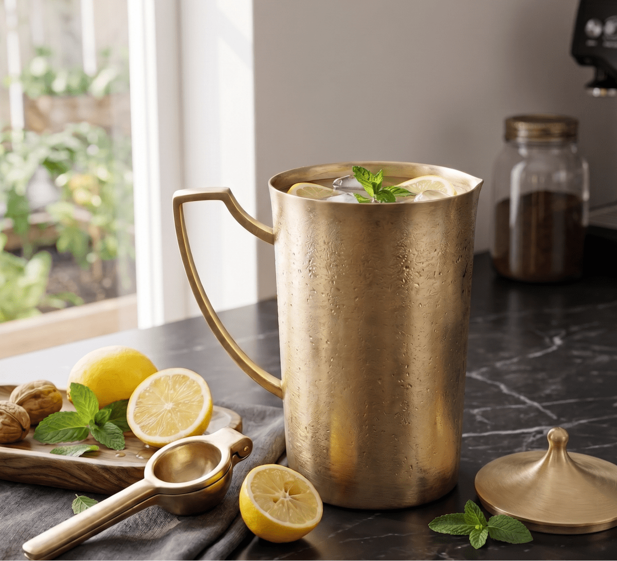 Handcrafted Kansa (Bronze) Jug with Matte Finish | Premium Traditional Bronze Water Pitcher | 1.4 Kg - Royalstuffs.com