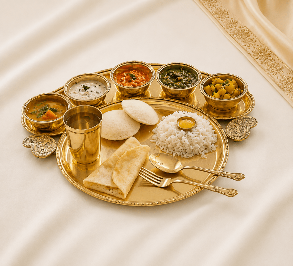 Handcrafted Maharaja Brass Thali Set (10 Pieces) | Premium Traditional Indian Dinner Set for Home, Festive Dining & Gifting - Royalstuffs.com
