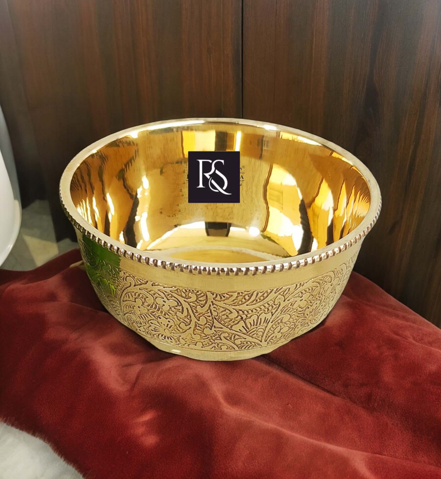 Handcrafted Pure Brass Embossed Round Shaped Bowl -150ml - Royalstuffs.com