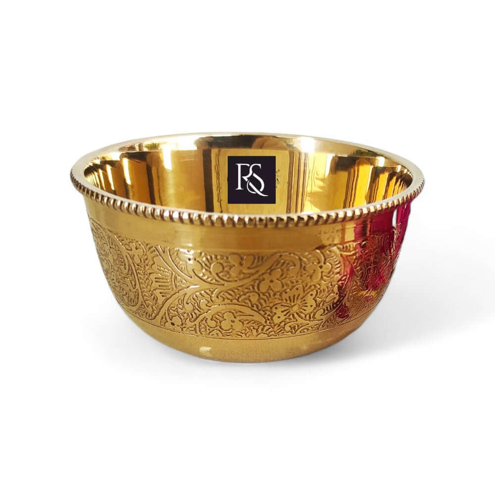 Handcrafted Pure Brass Embossed Round Shaped Bowl -150ml - Royalstuffs.com