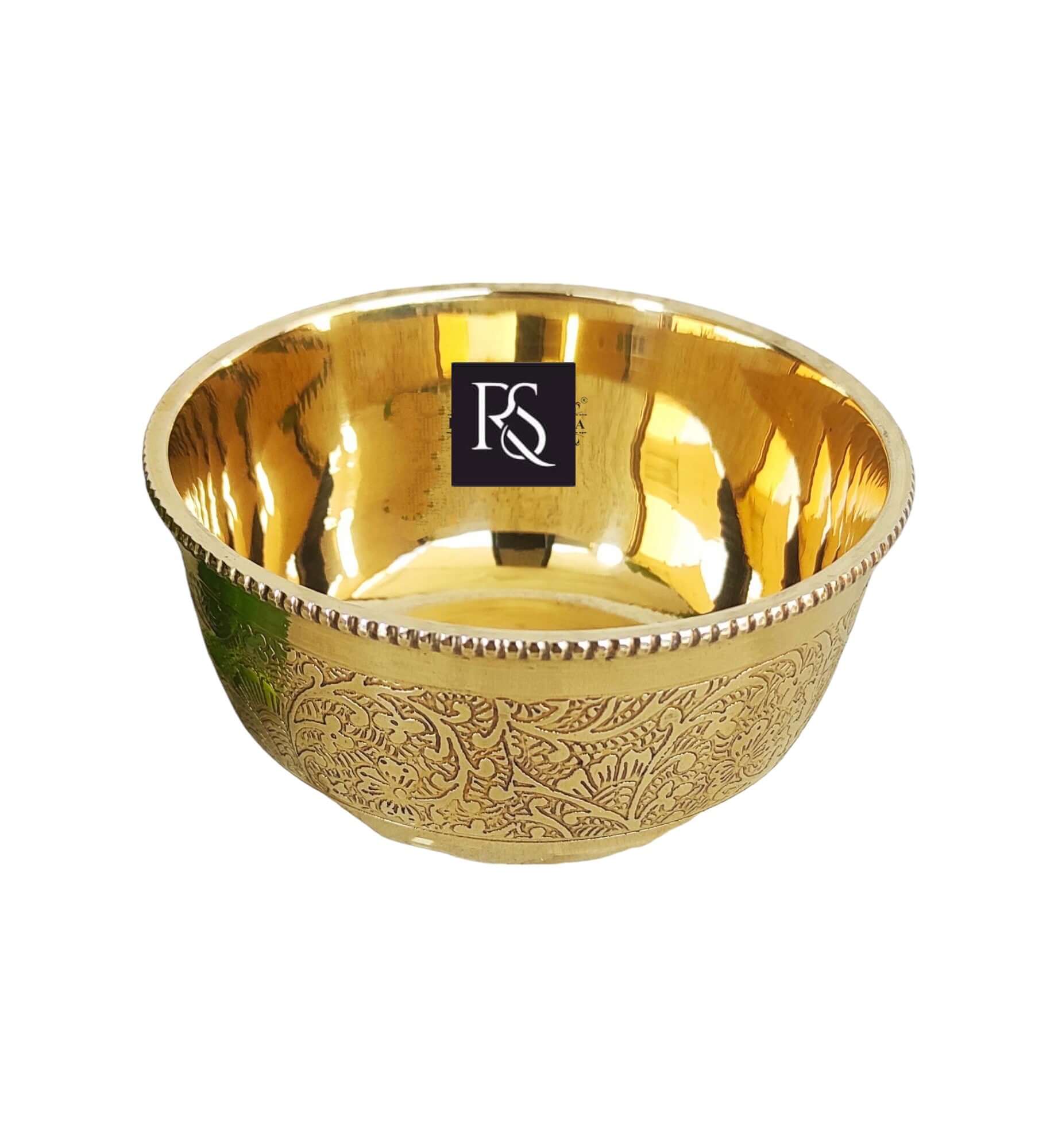 Handcrafted Pure Brass Embossed Round Shaped Bowl -150ml - Royalstuffs.com