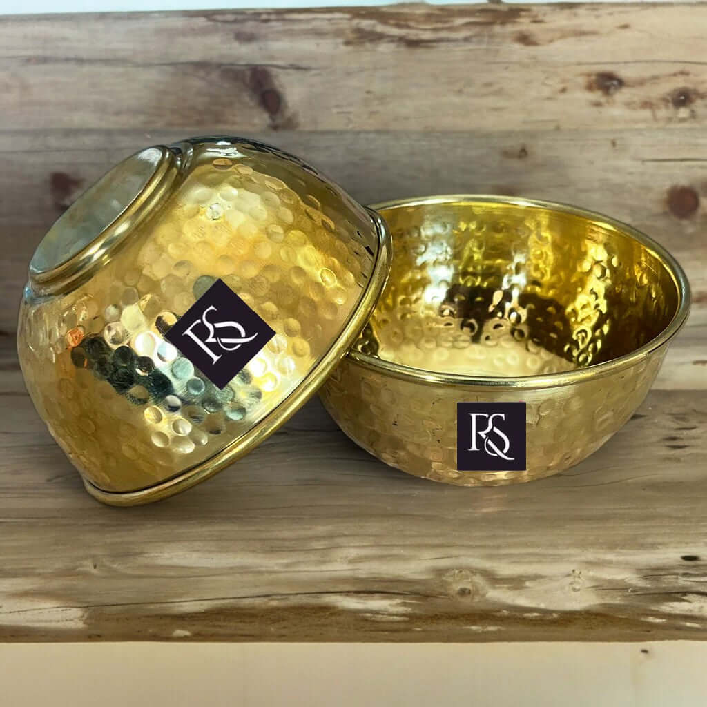 Handcrafted Pure Brass Hammered Round Shaped Bowl -150ml - Royalstuffs.com