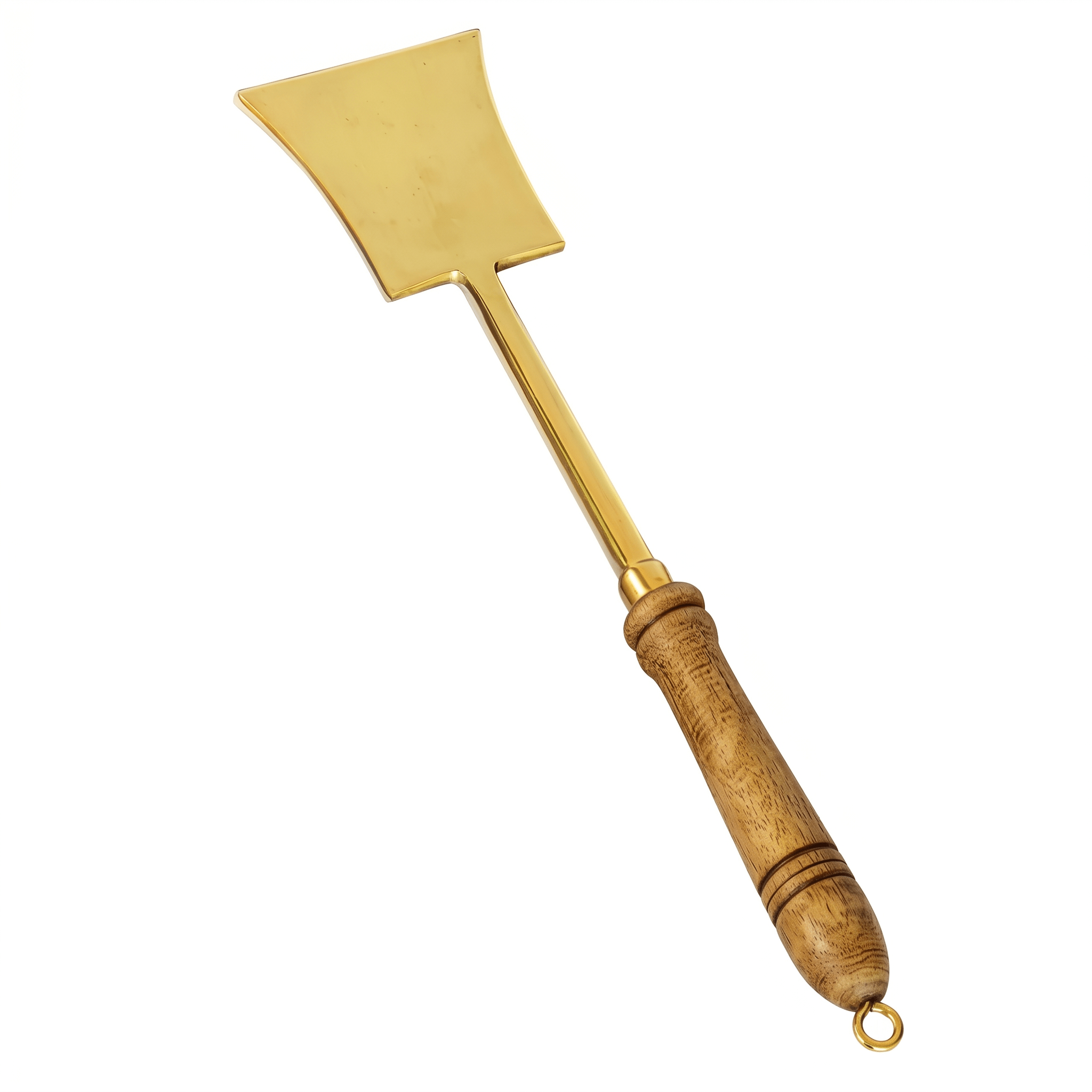 Handcrafted Pure Brass Tavetha / Spatula Turner with Wooden Handle | For Dosa, Roti & Chapati | 14.5" Length - Royalstuffs.com