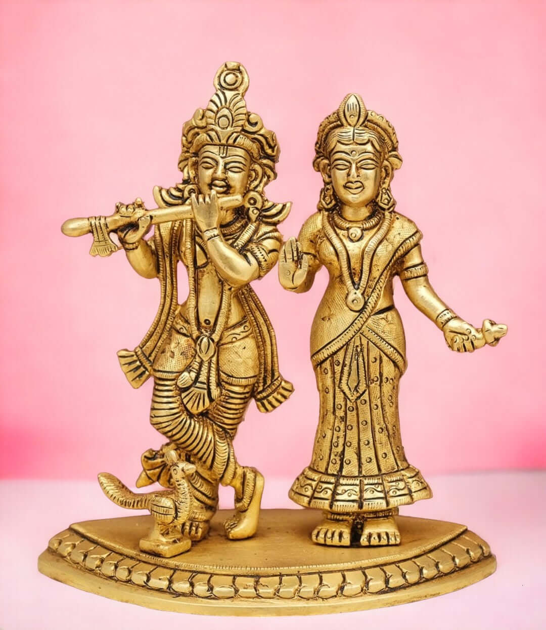 Handmade Brass Antique Finish Radha Krishna Ji - 6 Inch - Royalstuffs.com