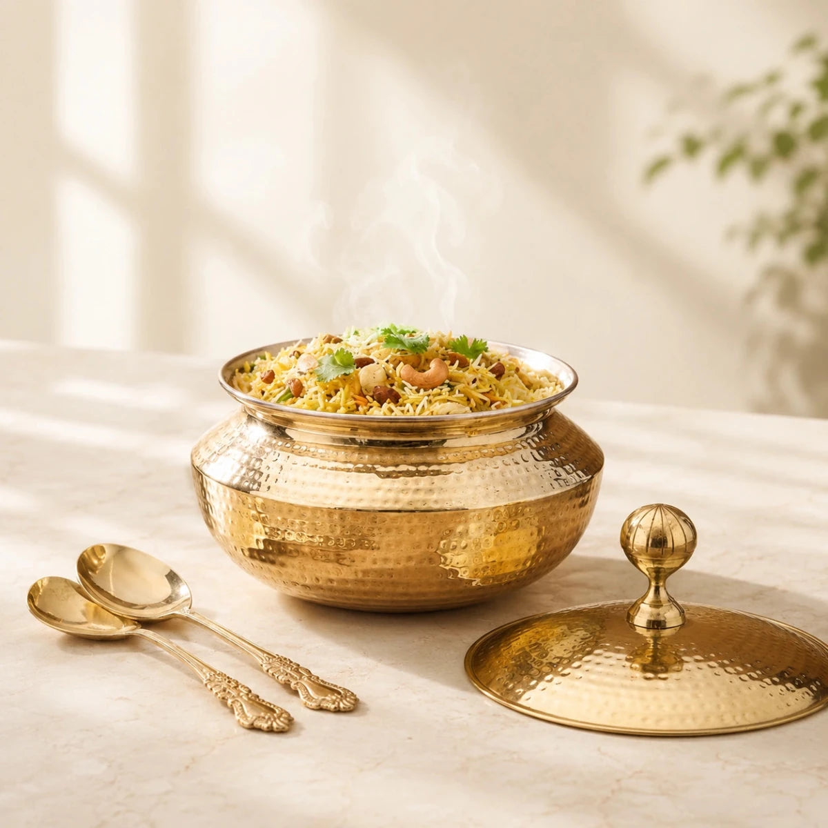 Handmade Brass Patili with Kalai (Tin) Coating Inside – Available in 1.7L, 2.7L, 3.4L & 4.9L - Royalstuffs.com